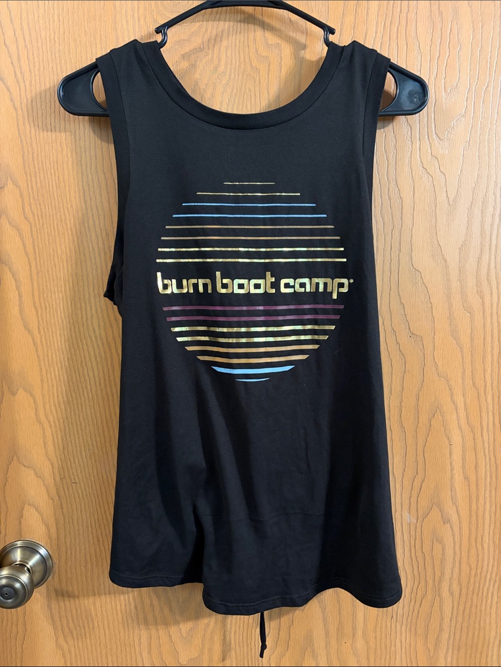 Burn Boot Camp Women’s Black Athletic Tank Top w Tie Up Back Large